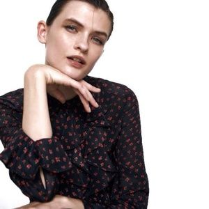 ZARA floral ruffle blouse